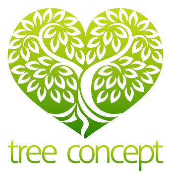 Tree Heart Iicon Concept Of A Stylised Tree With Leaves, Lends Itself To Being Used With Text