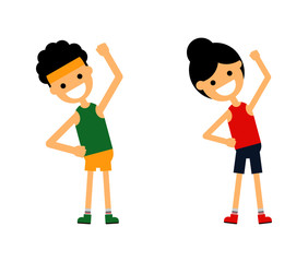 man and woman fitness exercise Isolated on white background. Vector Illustration.