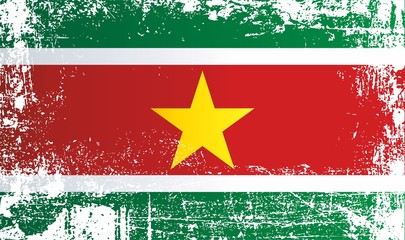 Flag of Suriname. Wrinkled dirty spots. Can be used for design, stickers, souvenirs