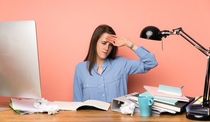 Young student girl with tired and sick expression