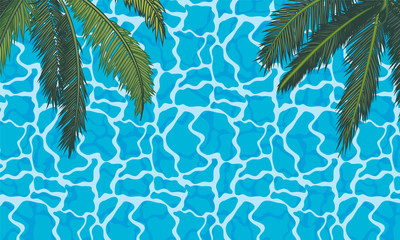 Fototapeta na wymiar Palm branches on the background of the pool water surface, vector art illustration.