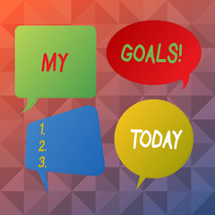 Word writing text My Goals. Business photo showcasing something that you hope to achieve or get in near or far future Blank Speech Bubble Sticker in Different Shapes and Color for Multiple Chat