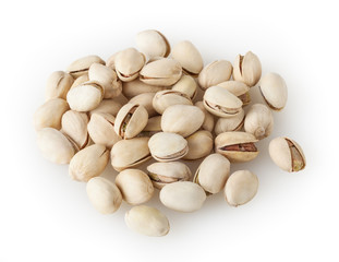 Salted pistachios bowl isolated on white background with clipping path