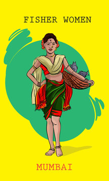 mumbai fisher women illustration vector