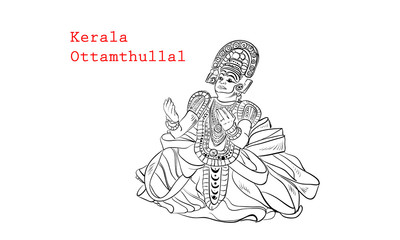 kerala ottamthullal folk Dance line drawing
