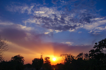 Sunset / sunrise with clouds, Panoramic view of a cloudy sky at sunset 