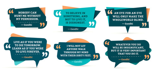 Quote remark frames. Gandhi quotation, quotes frame and mention quotations remarks templates vector set