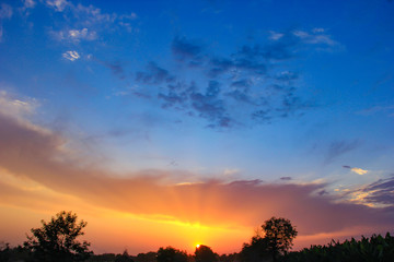 Sunset / sunrise with clouds, Panoramic view of a cloudy sky at sunset 