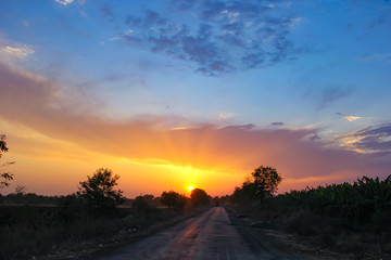 Sunset / sunrise with clouds, Panoramic view of a cloudy sky at sunset 