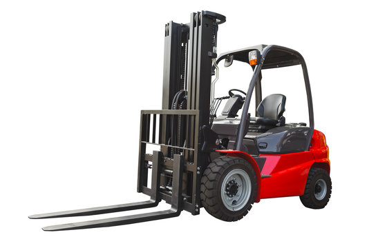 Powerful electric forklift isolated on a white background