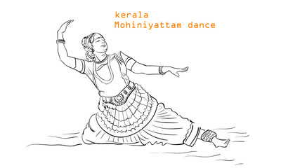 kerala mohiniyattam dance line drawing vector
