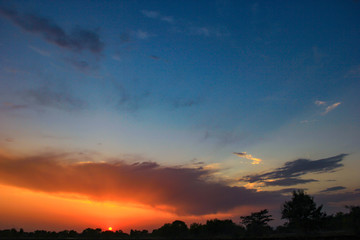 Fototapeta na wymiar Sunset / sunrise with clouds, Panoramic view of a cloudy sky at sunset 