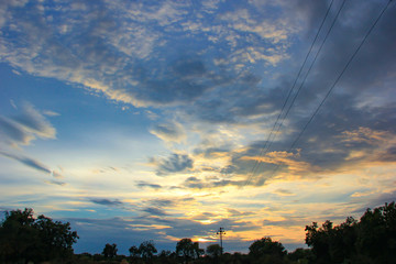 Sunset / sunrise with clouds, Panoramic view of a cloudy sky at sunset 