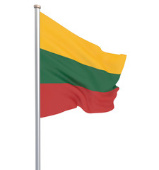 Lithuania flag blowing in the wind. Background texture. 3d rendering, wave. Isolated on white. Illustration.