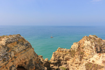 Fototapeta na wymiar Beautiful cliffs landscape view in Ponta da Piedade, Lagos, Algarve, Portugal