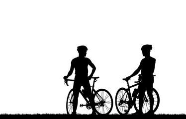 Obraz premium Silhouette man and bike relaxing on white background