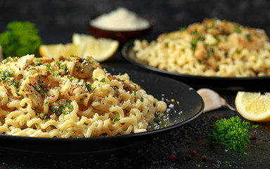 Artichoke hearts and lemon pasta with parmesan cheese and parsley