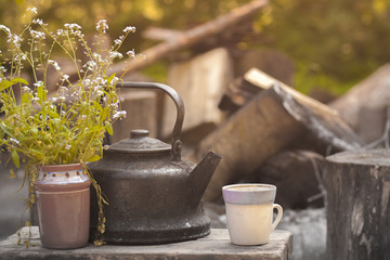 Obraz na płótnie Canvas teapot and cup of tea
