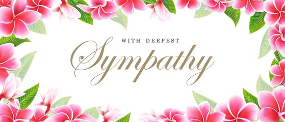 Postcard sympathy floral pink frangipani or plumeria bouquet and lettering