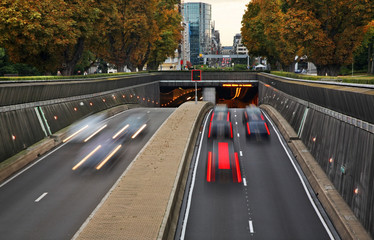 Cinquantenaire tunnel in Brussels. Belgium