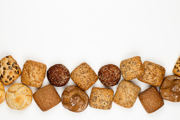 Rye eco breads on the white background.