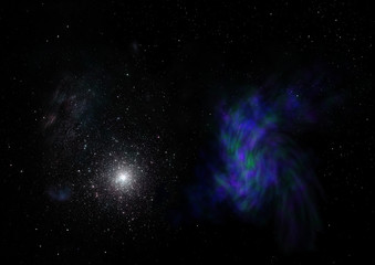 Star field in space and a nebulae. 3D rendering