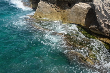 Rosh Ha Nikra. Israel. Sea waves and white rock. A unique tourist attraction located on the north-west border crossing with Lebanon