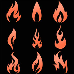 Illustration of Fire icons set on black background