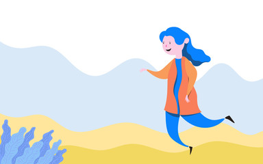 young happy business people on natural background.Smiling young women relax and enjoying.Colorful vector illustration in contemporary art style.Modern flat color design