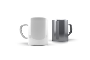 Enamel Mugs Mock-up isolated on white background. 3D rendering.