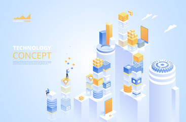 Technology isometric concept. Cryptocurrency and blockchain.