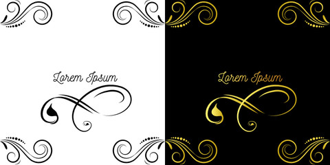 Fototapeta na wymiar Decorative monograms and calligraphic borders. Template signage, logos, labels, stickers, cards. Graphic design page. Classic design elements for wedding invitations.