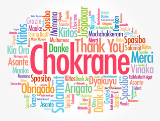 Chokrane (Thank You in Arabic - Middle East, North Africa) word cloud background in different languages