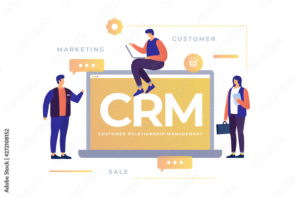 Wall mural concept of customer relationship management. business people are exploring transaction systems and c