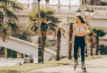 Girl enjoying outdoors while rollerblading