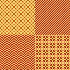 Set of seamless abstract geometric patterns. Chinese red and golden colors. Swatches included in EPS file.