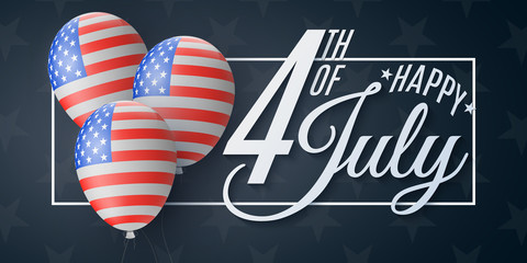 Happy Independence Day brochure. 4th of July. United States of America flag pattern. Realistic flying balloons in frame with beautiful lettering. Vector illustration