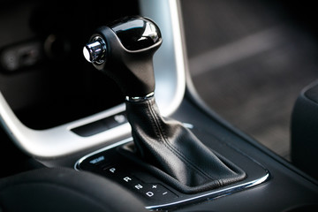 Plakat Car interior. Automatic transmission gear shift.
