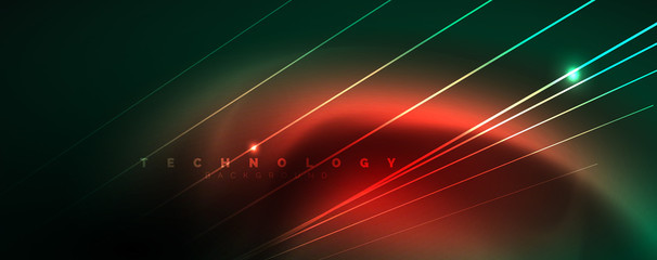 Vector neon light lines concept, abstract background