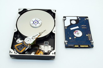 two hard disk drive ( 3.5-inch and 2.5-inch), close-up, isolate, white background