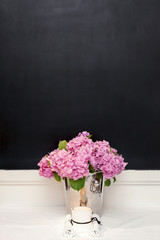 Hydrangea Romantic Bouquet with candle, napkins and blackgboard