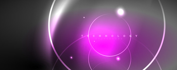 Shiny neon lights, dark abstract background with blurred magic neon light curved lines