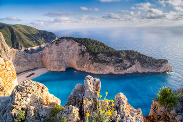 Navagio bay and Ship Wreck beach in summer. The most famous natural landmark of Zakynthos, Greek island