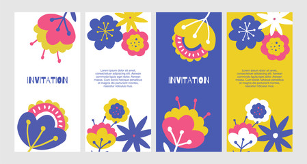 Set of flower wedding invitation concept. Vector layout decorative greeting card or invitation design background. greeting card in the Doodle style. Cards design set with abstract flowers. poster