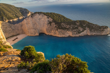 Navagio bay and Ship Wreck beach in summer. The most famous natural landmark of Zakynthos, Greek island