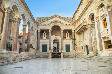 Split, Croatia, early morning at the peristyle or peristil inside palace of Roman Emperor Diocletian
