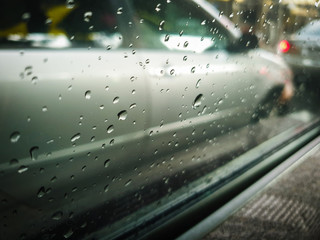 rain drops on window. The raining day.