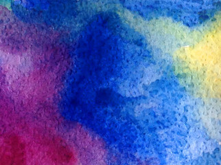 Watercolor abstract bright colorful textural background handmade . Painting of sky and clouds during sunset . Modern cosmic pattern . Shine