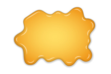 Honey splash. Yellow drip liquid isolated white background. 3D drop of sweet natural honey. Healthy organic nature food. Juice orange syrup. Round ornate gold spot. Caramel design. Vector illustration
