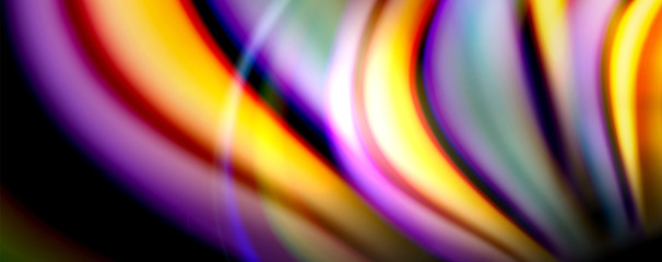 Fluid color swirls on black. Modern background with trendy design